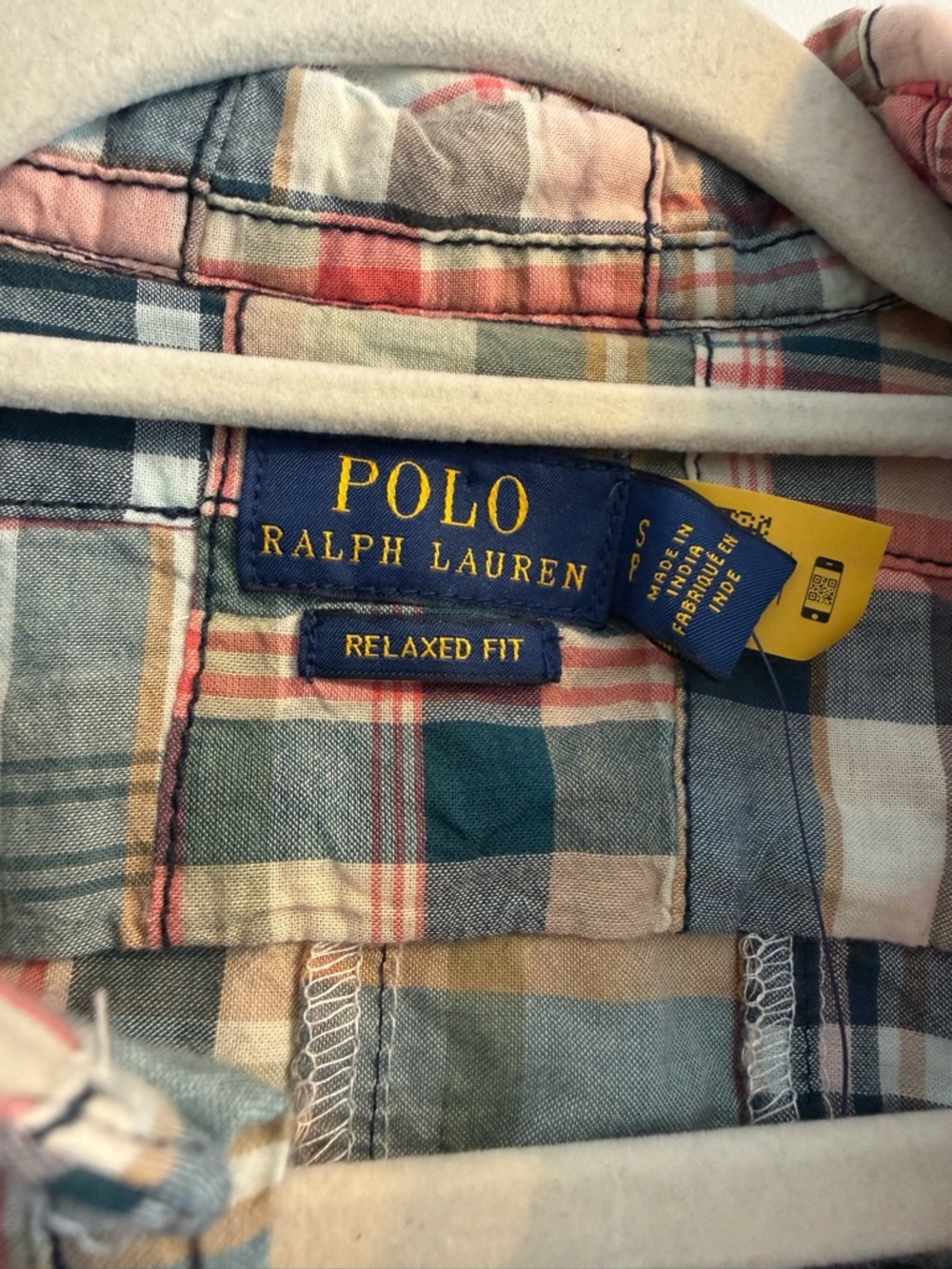 Polo by Ralph Lauren Patchwork Plaid Button-Down Shirt in Navy, Red, Cream - Picture 4 of 9